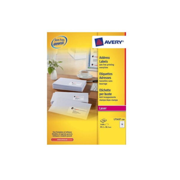 Avery Address Labels L7163 - 99.1mm x 38.1mm 14 Labels Per A4 Sheet, 100 Sheets