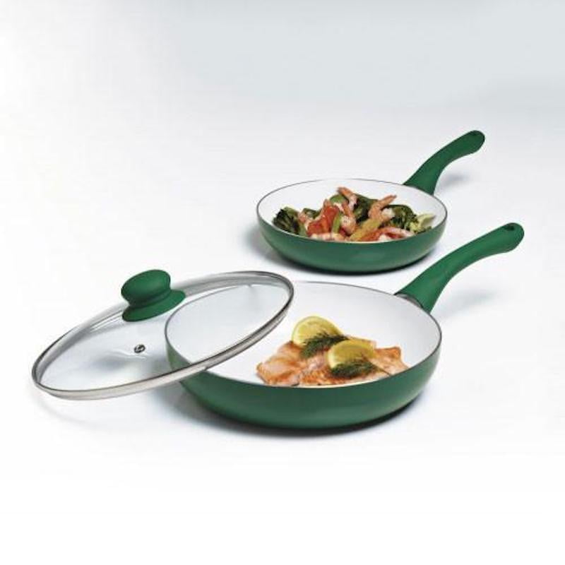 Cermalon 3 Pcs Ceramic Frying Pan Set With Lid, Non Stick Oven Proof