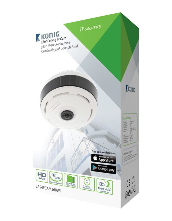 Konig HD IP Camera 1280x960 Ceiling Mount 360 Panorama White/Black