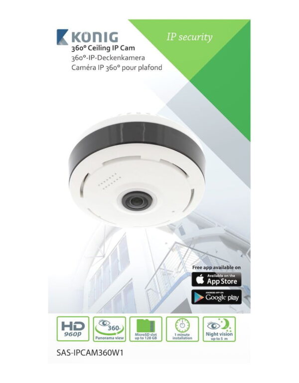 Konig HD IP Camera 1280x960 Ceiling Mount 360 Panorama White/Black