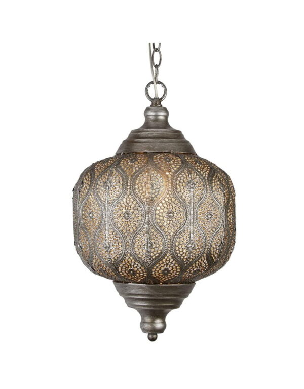 Searchlight 1 Light Moroccan Metal Pendant Antique Silver - 1.2m Drop