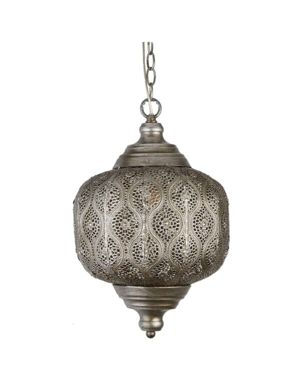 Searchlight 1 Light Moroccan Metal Pendant Antique Silver - 1.2m Drop