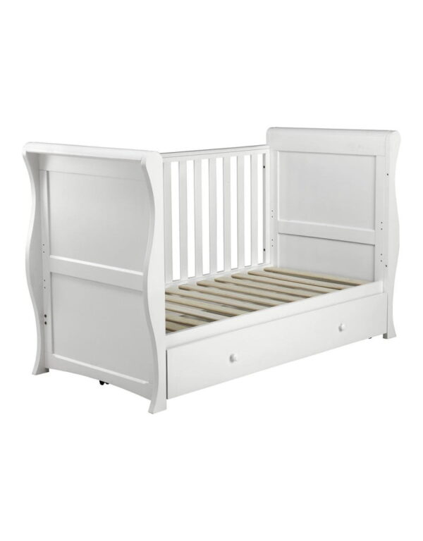 East Coast Alaska Cot Sleigh Bed With Mothercare Mattress 140 x 70 Adjustable Height, 0 - 7 years