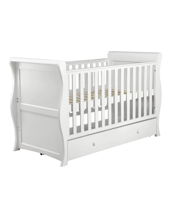 East Coast Alaska Cot Sleigh Bed With Mothercare Mattress 140 x 70 Adjustable Height, 0 - 7 years