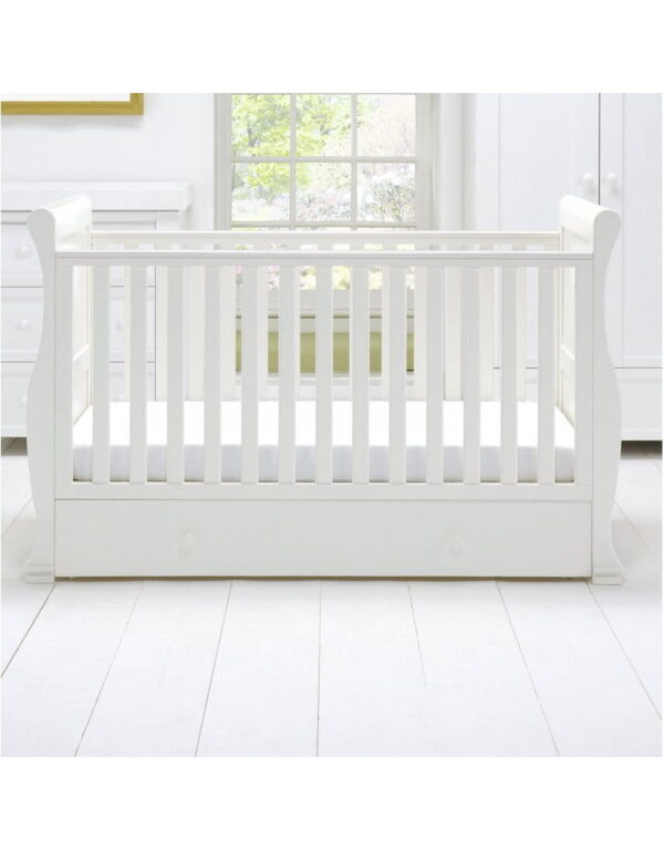 East Coast Alaska Cot Sleigh Bed With Mothercare Mattress 140 x 70 Adjustable Height, 0 - 7 years