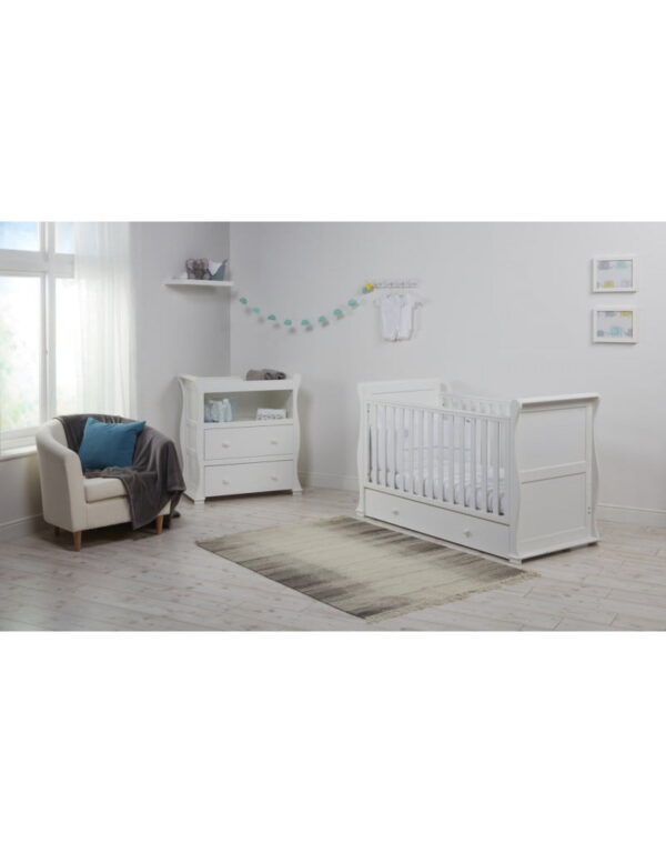 East Coast Alaska Cot Sleigh Bed With Mothercare Mattress 140 x 70 Adjustable Height, 0 - 7 years