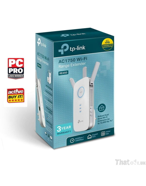 TP-LINK AC1750 Dual Band Broadband/Wi-Fi Extender, Wi-Fi Booster/Hotspot with 1 Gigabit Port, UK Plug (RE450)