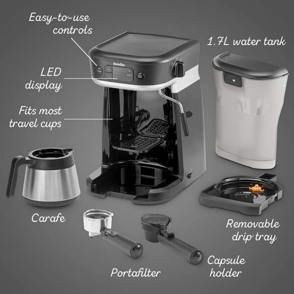 Breville All-in-One Coffee House, Espresso, Filter and Pods Coffee Machine with Milk Frother, Dolce Gusto Compatible