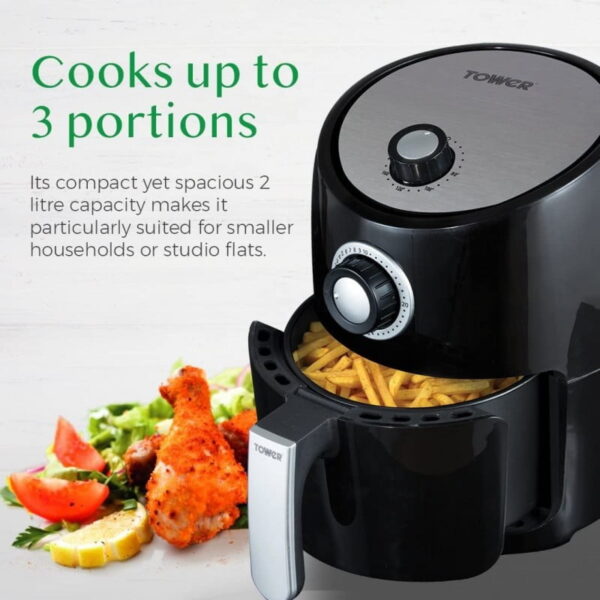 Tower Air Fryer with Rapid Air Circulation System, 1000 W, 2.2 Litre, Black