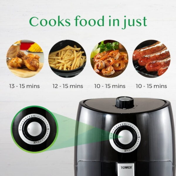 Tower Air Fryer with Rapid Air Circulation System, 1000 W, 2.2 Litre, Black